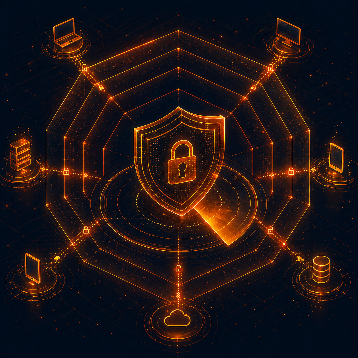 Cybersecurity shield and network visualization